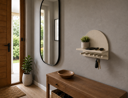 Modern Arched Key Holder with Shelf | Floating Entryway Organizer | Wall Mounted Key Rack | Minimalist Home Storage