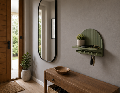 Modern Arched Key Holder with Shelf | Floating Entryway Organizer | Wall Mounted Key Rack | Minimalist Home Storage
